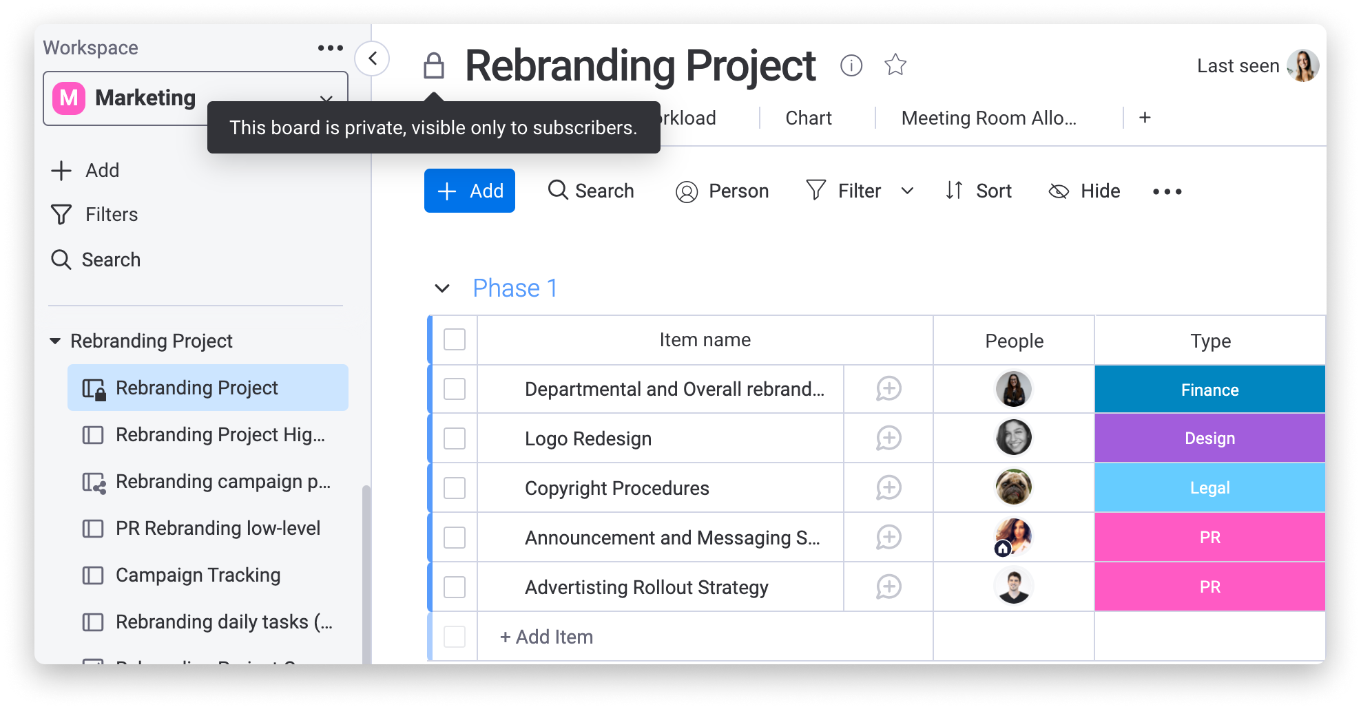 Example of a private board Image of a private board